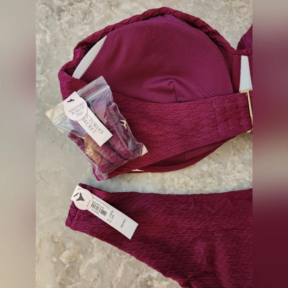 38DDD/XXL VS Swim Twist Bandeau PushUp Bikini Top Brazilian Bikini Set - Picture 3 of 12